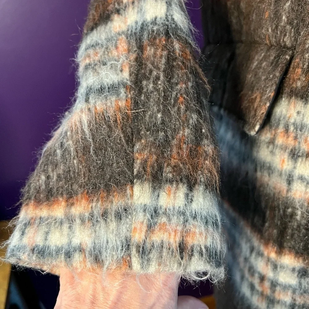 Mauve Anthropologie Brown/Orange Plaid Wool Jacket